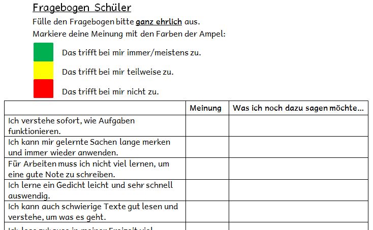 Fragebogen für Schüler - Grundschul-Ideenbox